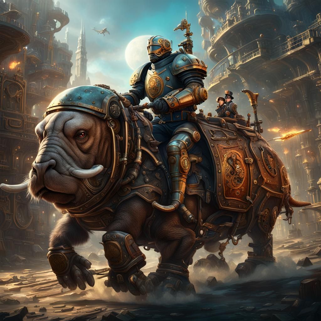 Steampunk Knight Rides a Mecha Walrus