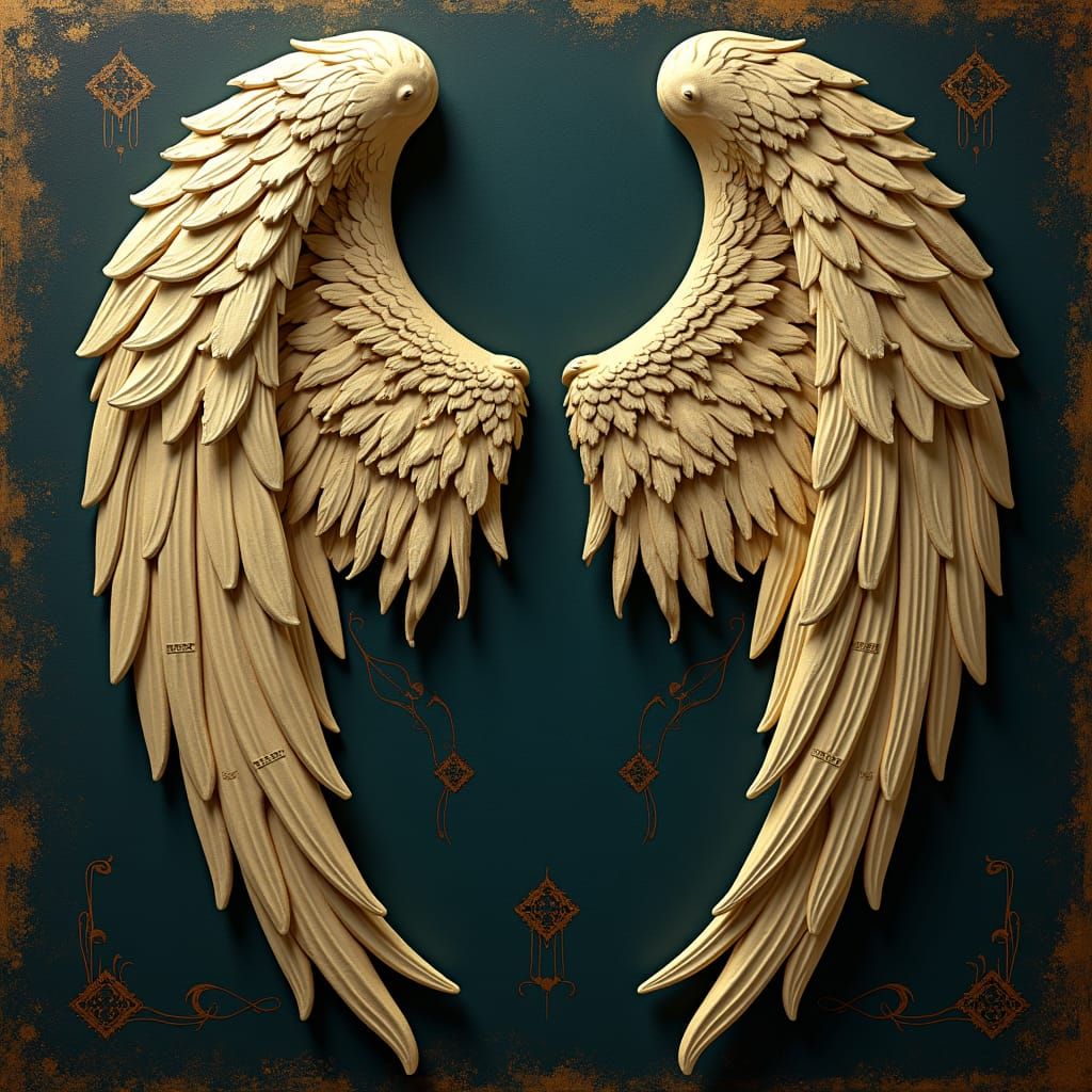 Golden Angel Wings with Silver, Fantasy Art