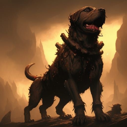 Hellhound with Skull, Dark Fantasy Concept Art