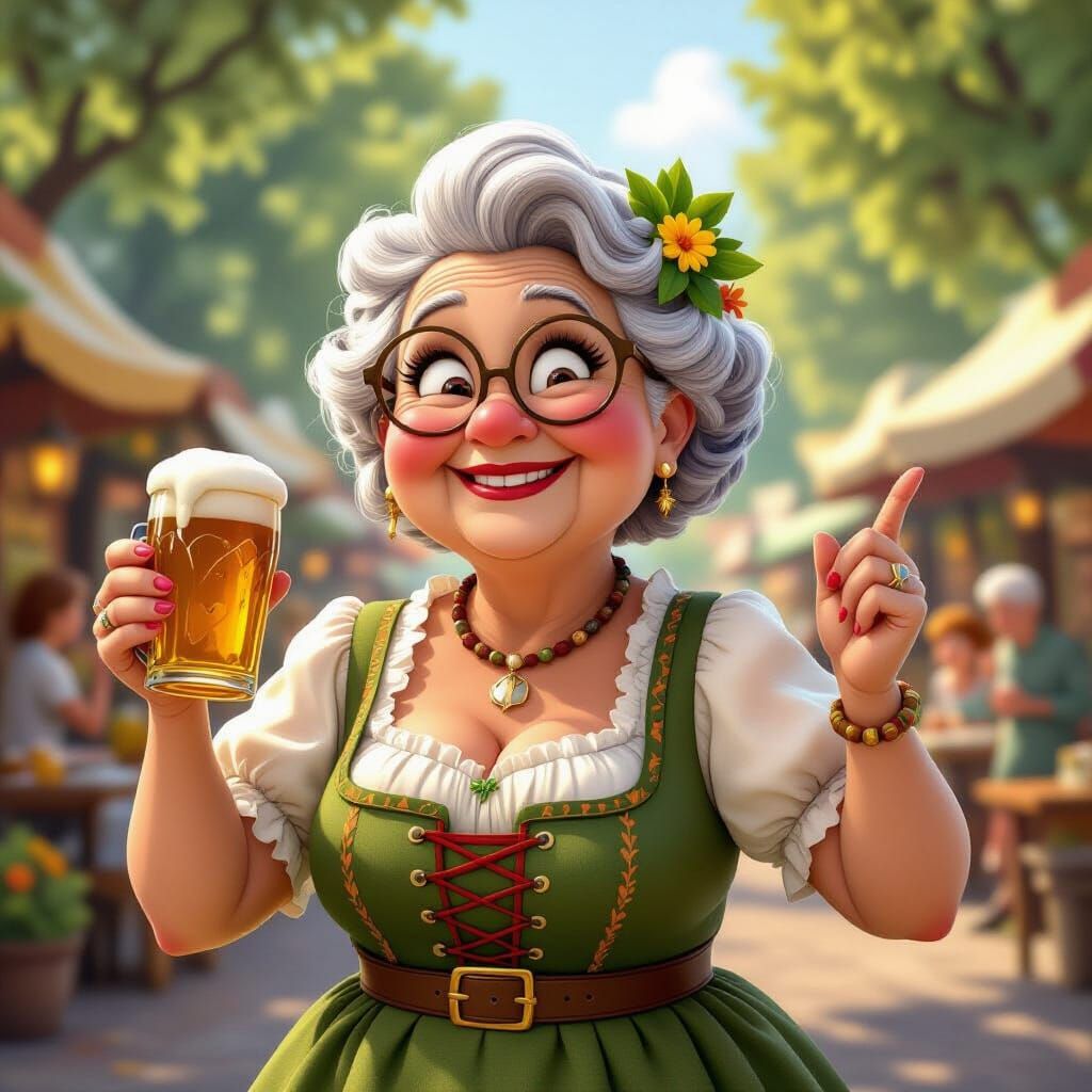 Funny Oma Celebrates Oktoberfest in a Beer Tent