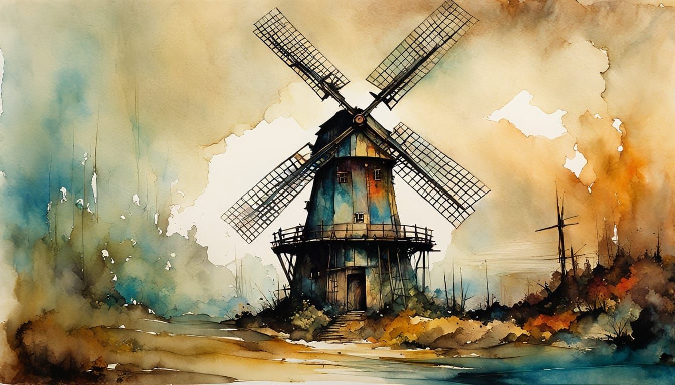 Misty Alcohol Ink Windmill in Whimsical Style