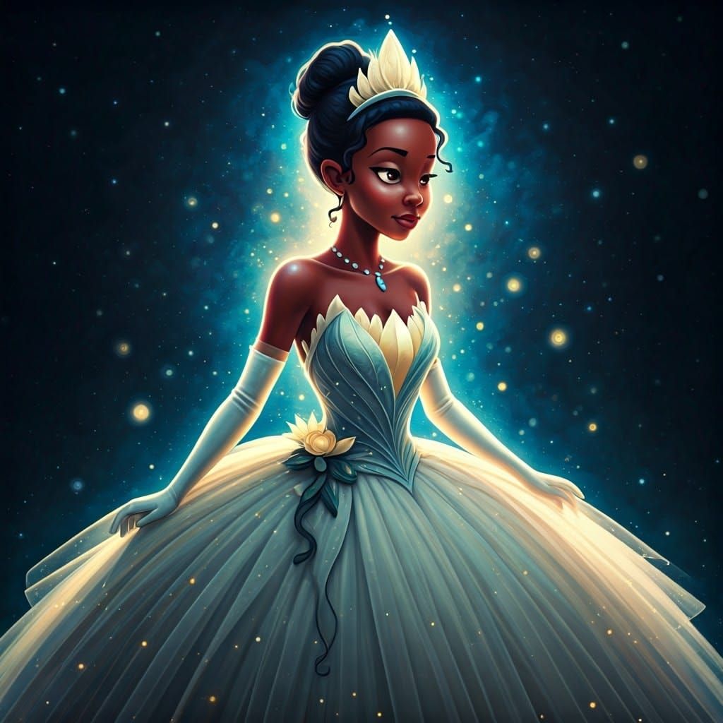 Disney Princess Tiana in Tulle Dress on Starry Night