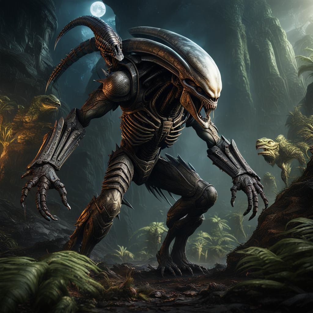 Epic Alien vs Predator Battle in Detailed Matte Painting