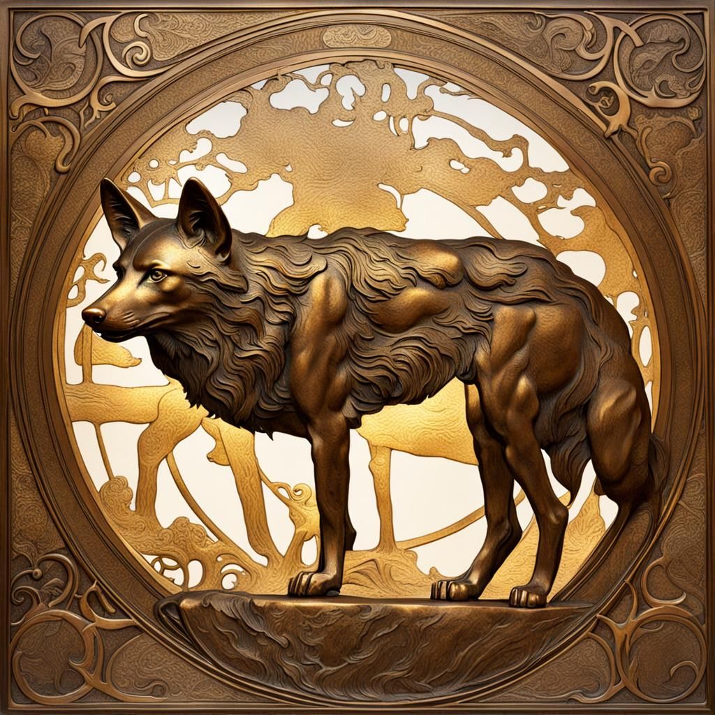 Bronze Coyote in Art Nouveau Style