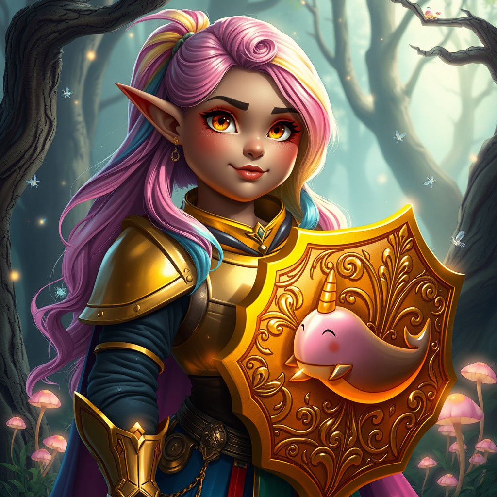 Radiant Half-Elf Priestess in Whimsical Forest