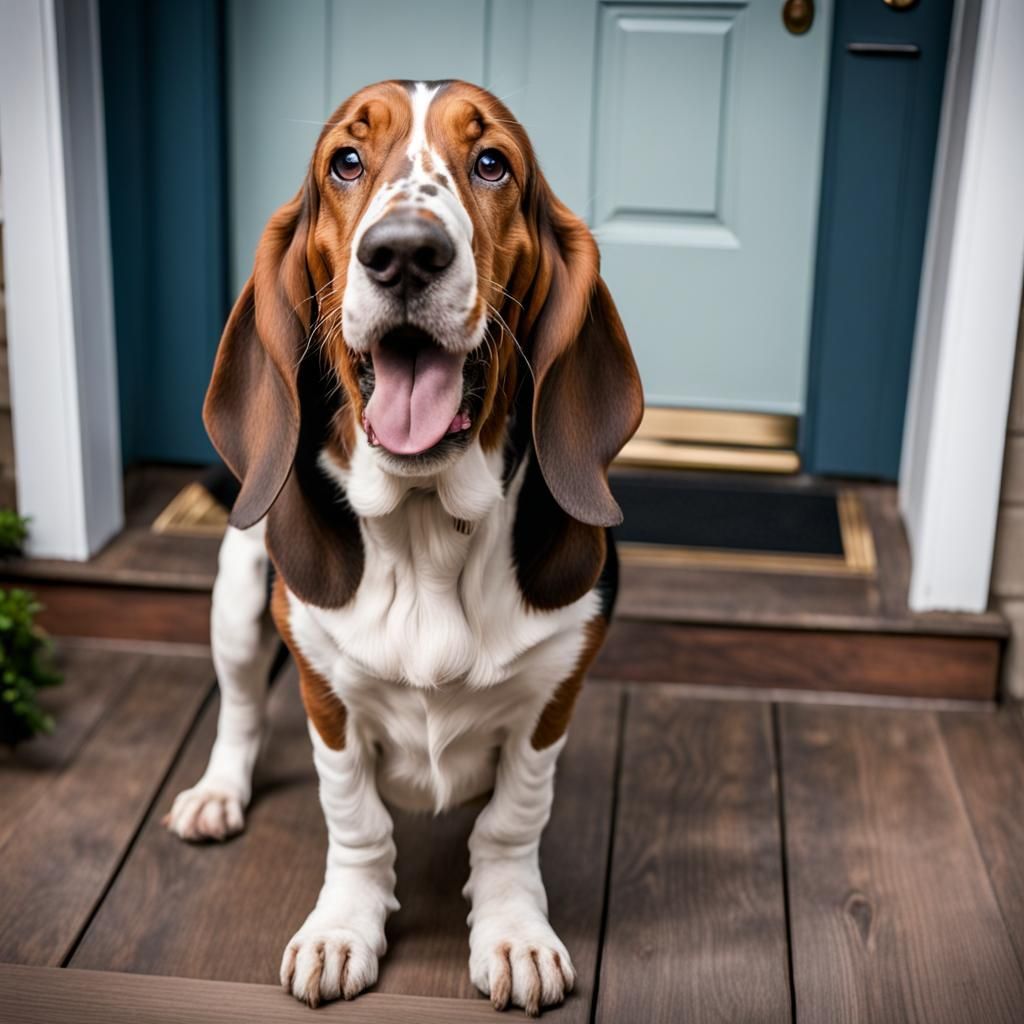 Basset Hound Barking at the Front Door