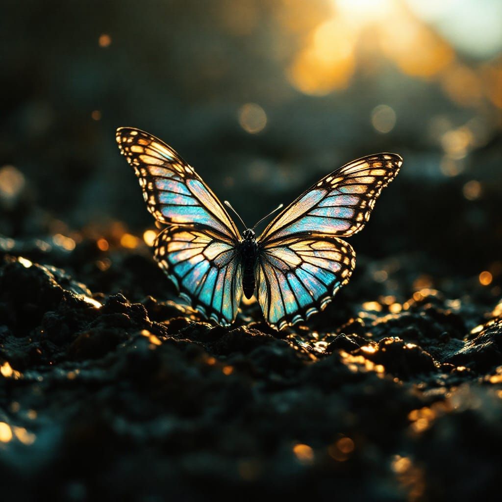 Butterfly Wings Flap in Apocalyptic Landscape: Cinematic Fil...
