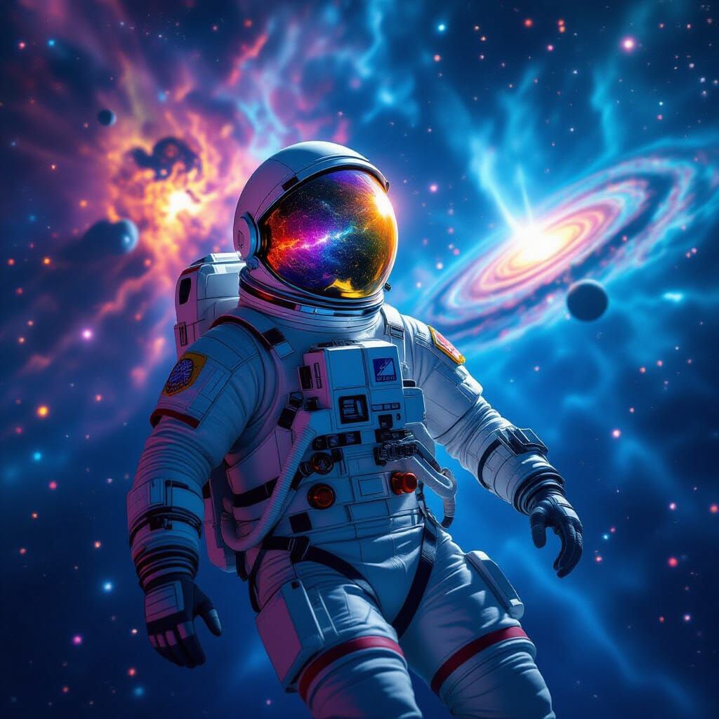 Astronaut Drifting Through Vibrant Cosmos in Matte Painting ...
