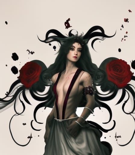 Gothic Angel with Skull and Black Roses