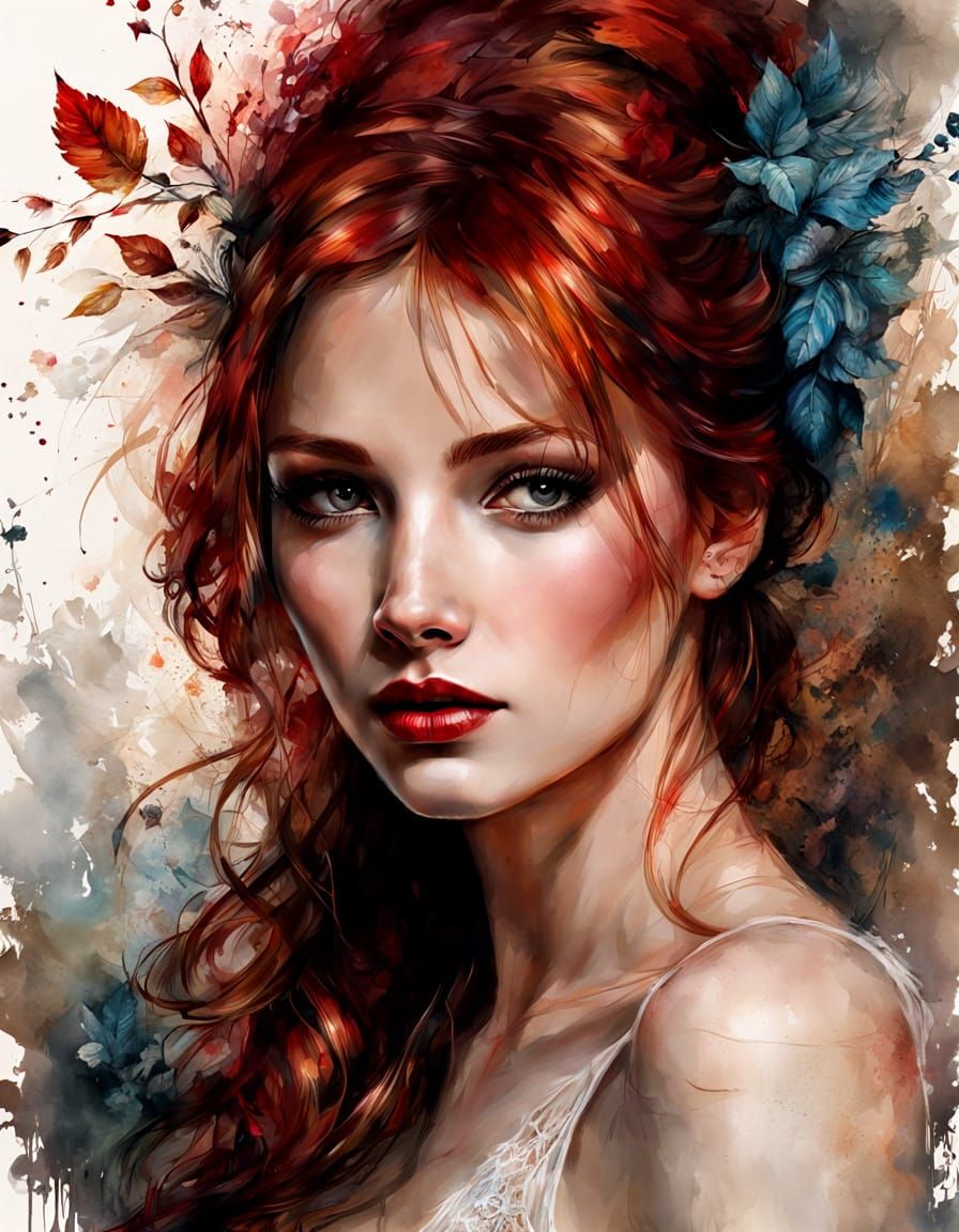 Busty Redhead Pin-Up in Hyper-Realistic Art