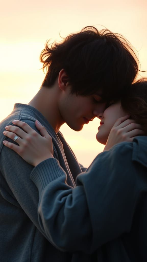 Romantic Kiss at Dawn: A Cinematic Film Still