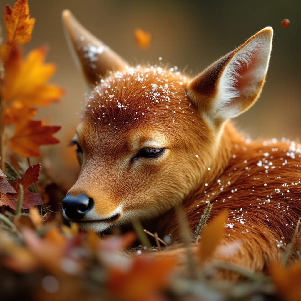 Sleeping Fawn in Autumnal Landscape