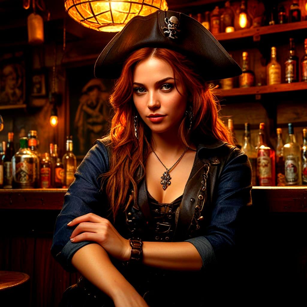 Female Pirate Relaxing in a Vibrant Oil Painting