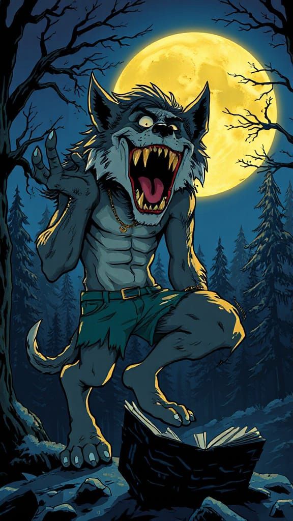 The Wolfman's Midnight Transformation in Whimsical Cartoon S...
