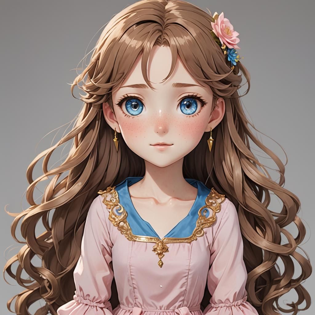 Anime Girl with Brown Hair and Pink Dress