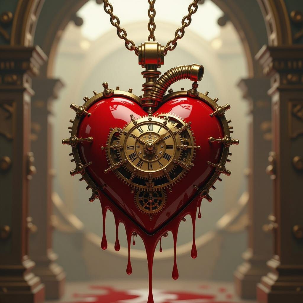 Steampunk Clockwork Heart Bleeding Crimson in Digital Matte ...