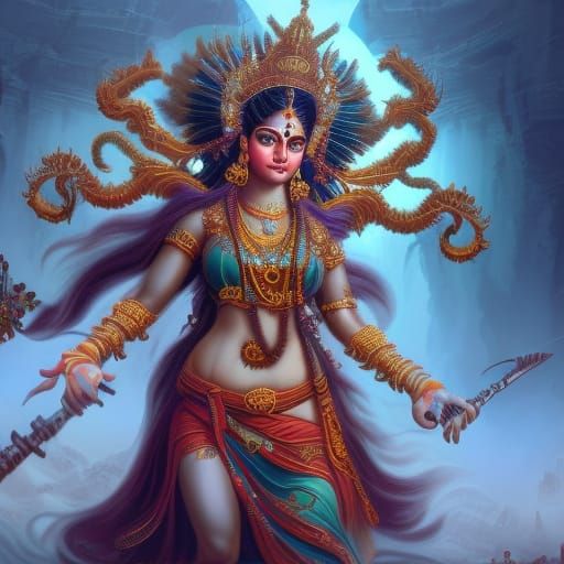 Detailed Matte Painting of Hindu Goddess Durga
