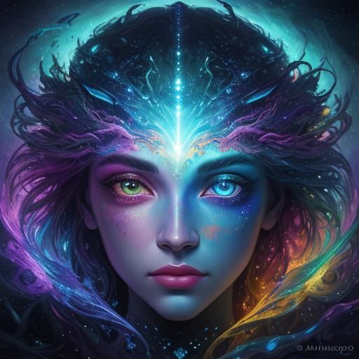 Cosmic Entities Reflected in Hyperrealistic Eye