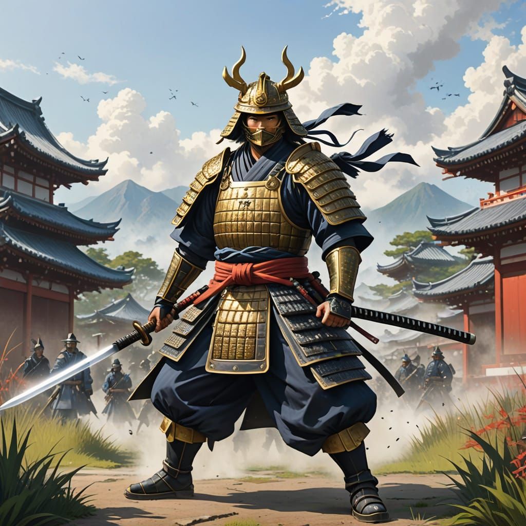 Majestic Samurai Strikes: AI Generated Image