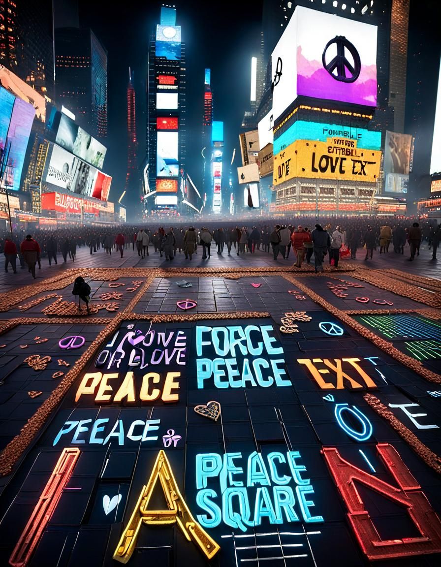 Times Square at Night: Peace and Love Typography