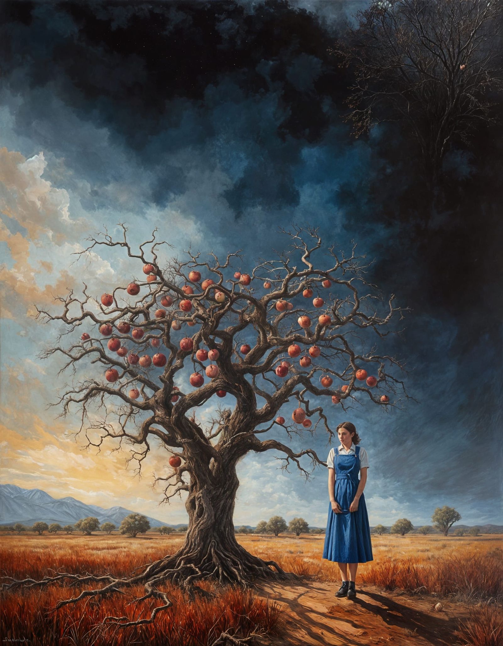 Desolate Australian Landscape with Woman in Field