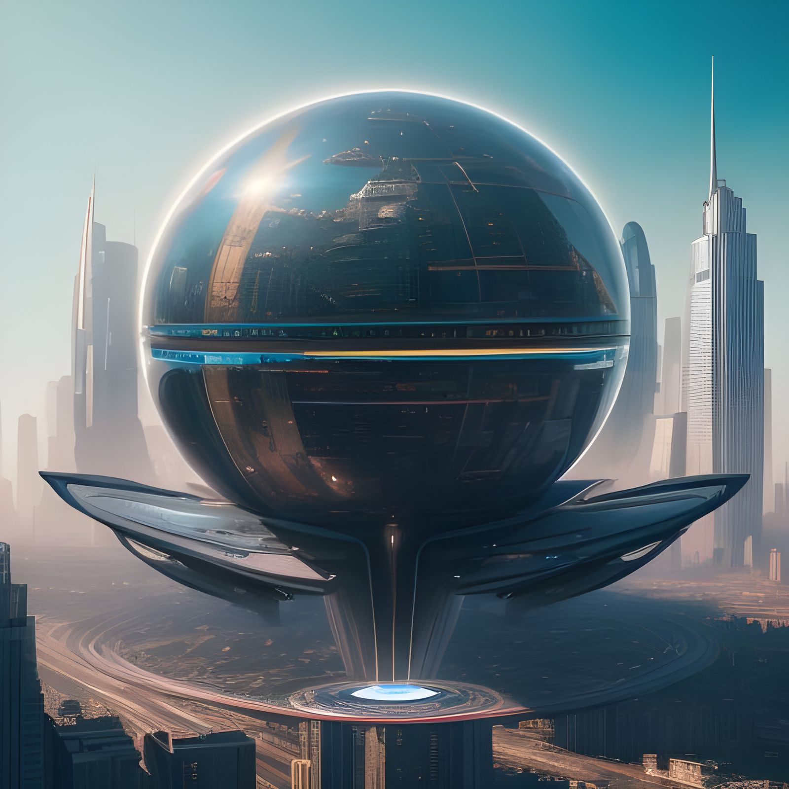 Retro-Futuristic Flying Cars in Mid-Century Cityscape