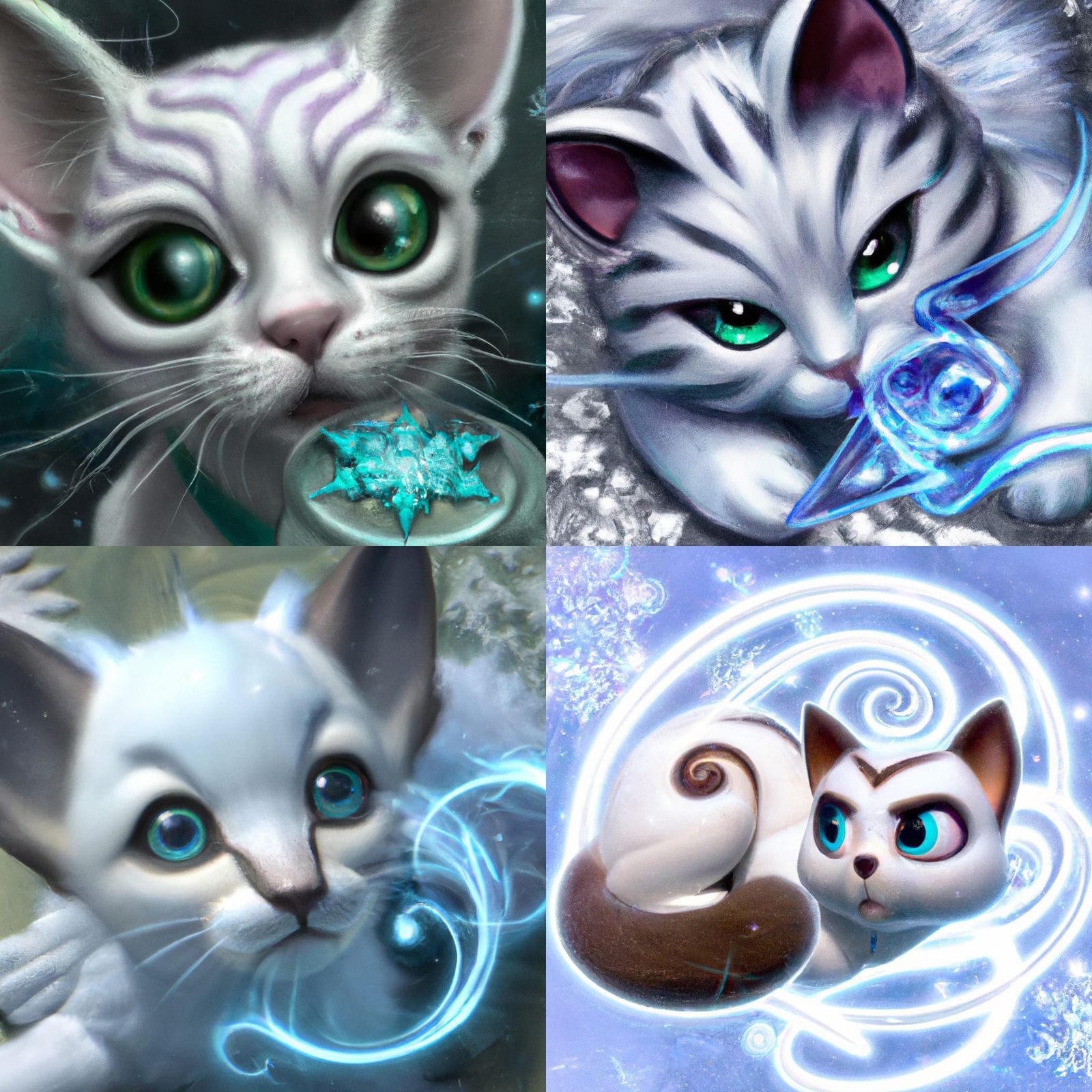 Icy Runic Cat Portrait in Digital Art Style