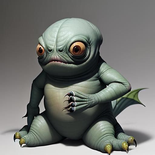 The proportions of the creature are all wrong. Its head is too small for its body, and its limbs are awkwardly positione...