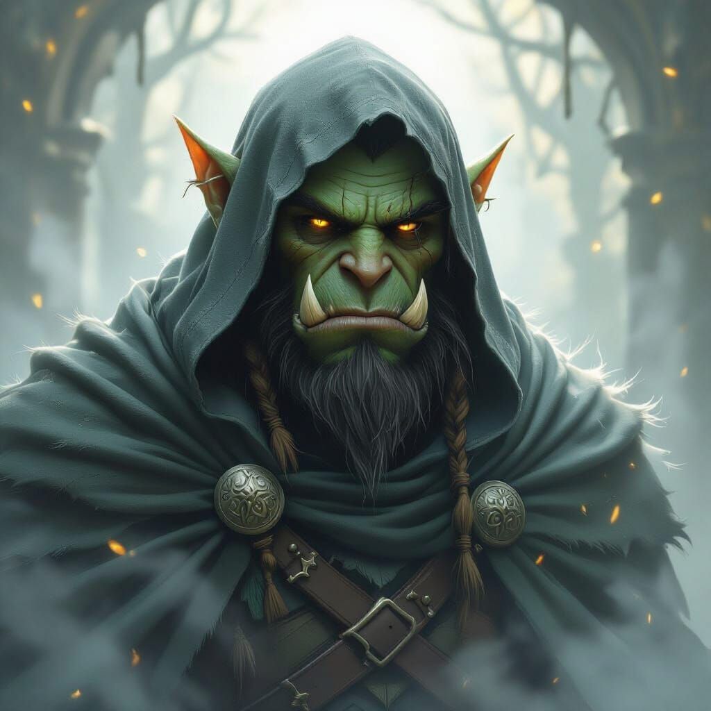 Ethereal Orc Guardian in Romantic Fantasy Style