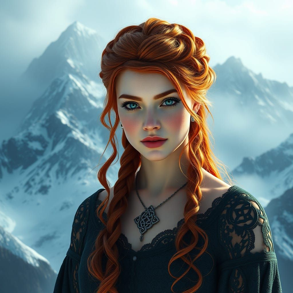 Majestic Auburn Goddess Queen Commands Snowy Mountains