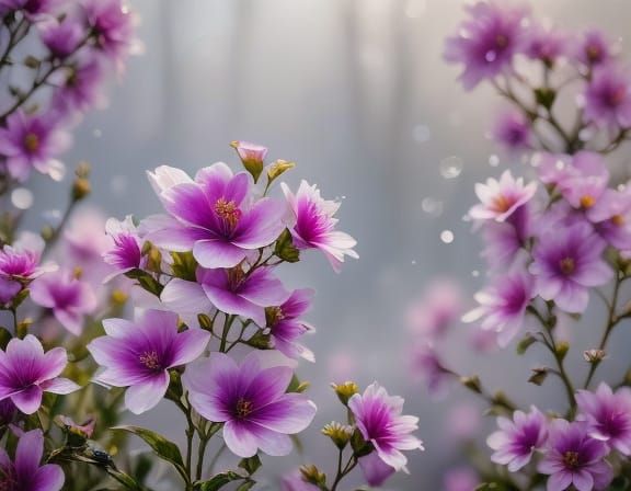 Ethereal Floral Landscape in Dreamy Misty Ambiance