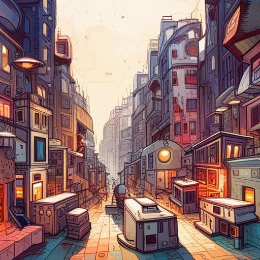 Geometric Architecture Splash Art in Digital Style