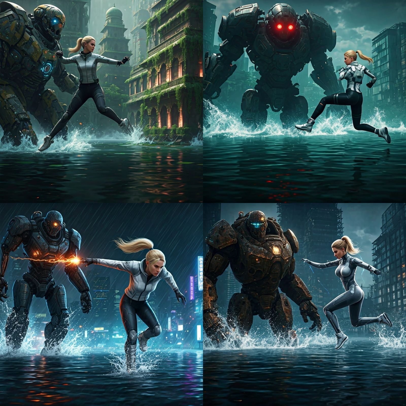 Woman Fights Robot in Flooded Mumbai: Matte Painting