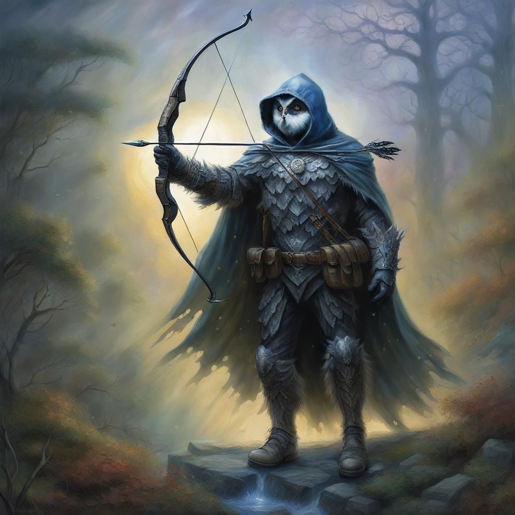 Ethereal Owlman Archer in Fantasy Landscape