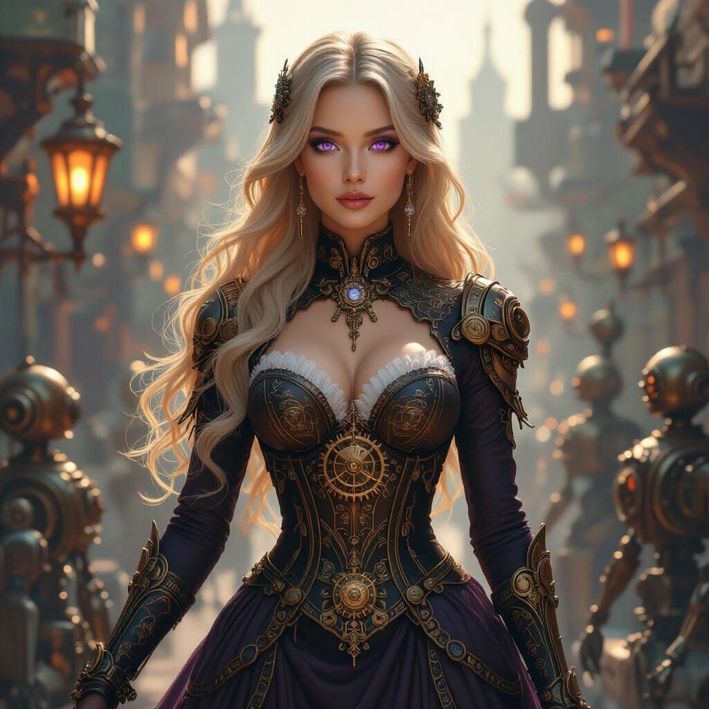 Steampunk Beauty in Metropolis with Art Nouveau Style