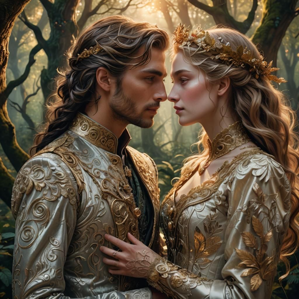 Lovers in Mystical Forest: Hyper-Realistic Concept Art