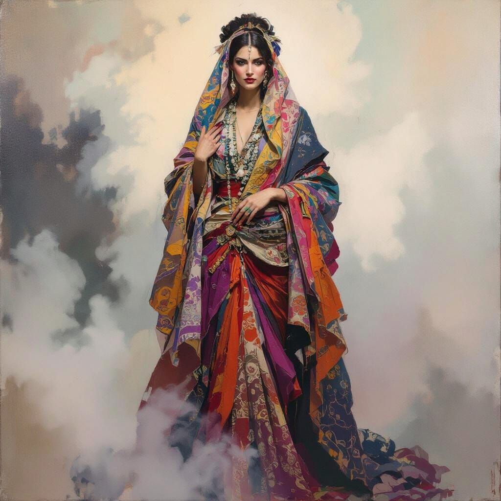 Woman in Mist: Expressive Oil Painting with Bold Colors