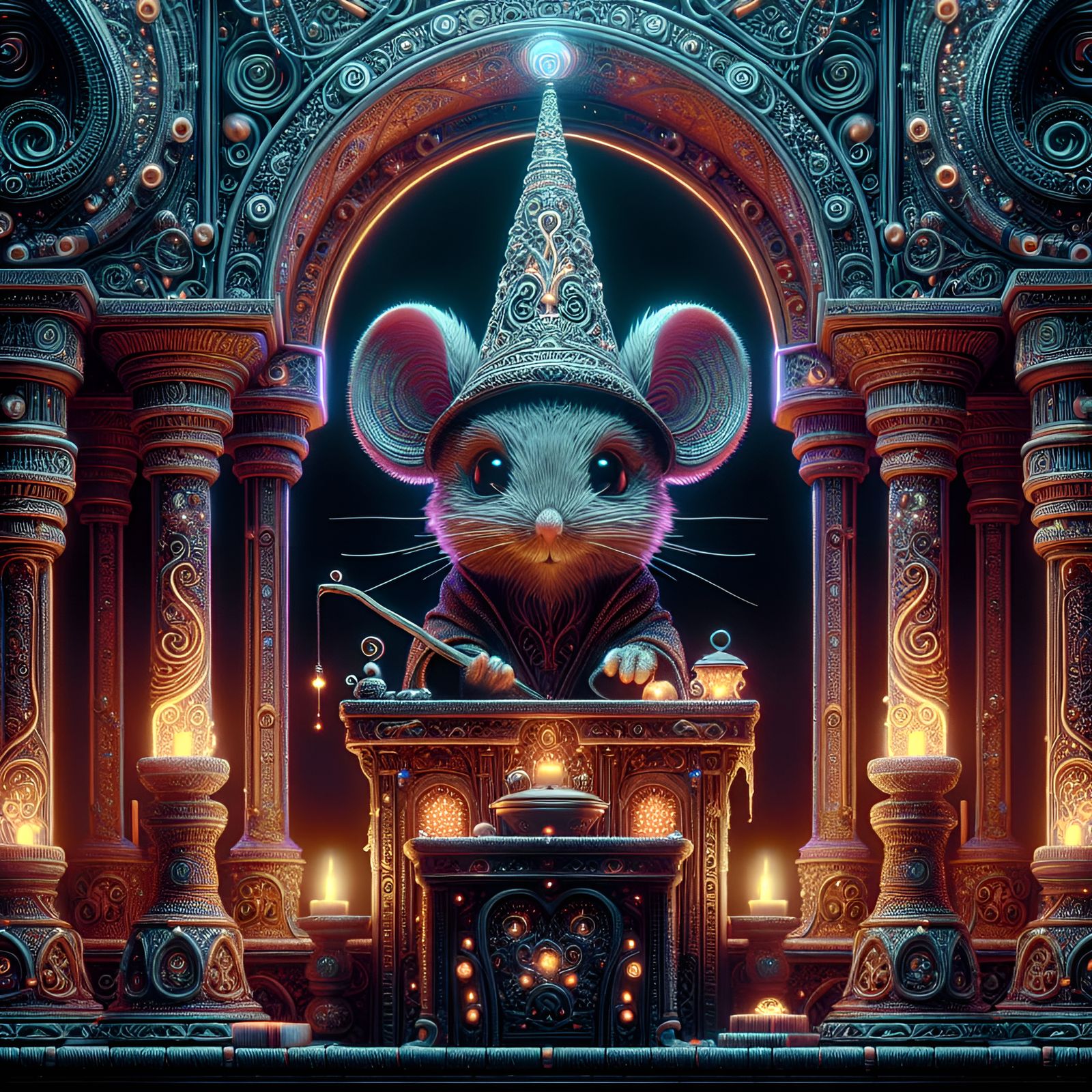 Mouse wizard in his wizard's tower
