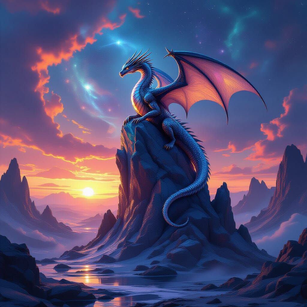 Majestic Crystal Dragon on Glowing Rock Formation