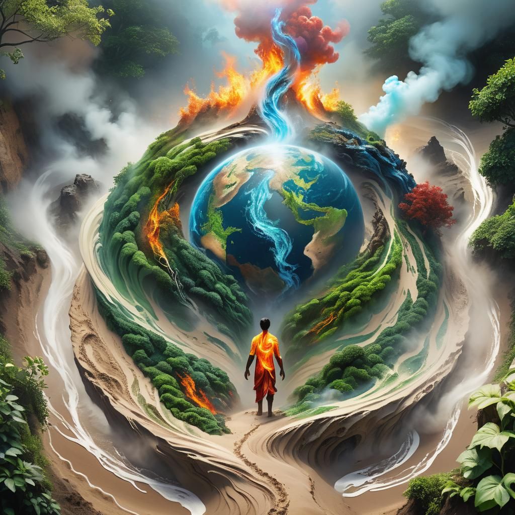 Elemental Fusion Art: Harmony of Earth, Water, Air, Fire