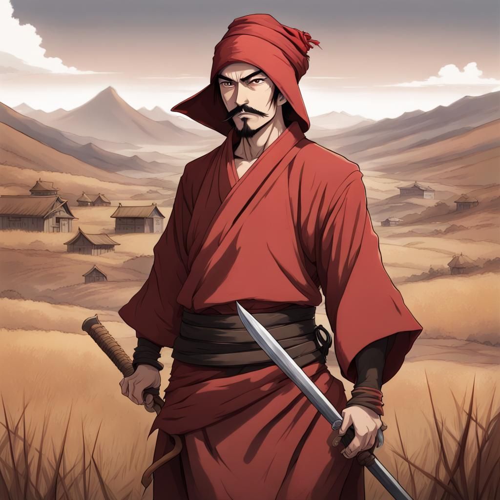 Anime Portrait of Chinese Warrior in Barren Valley