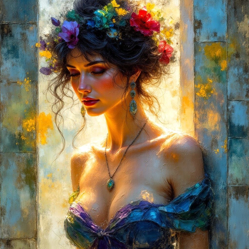 Impressionist Oil Painting of a Girl in Landscape