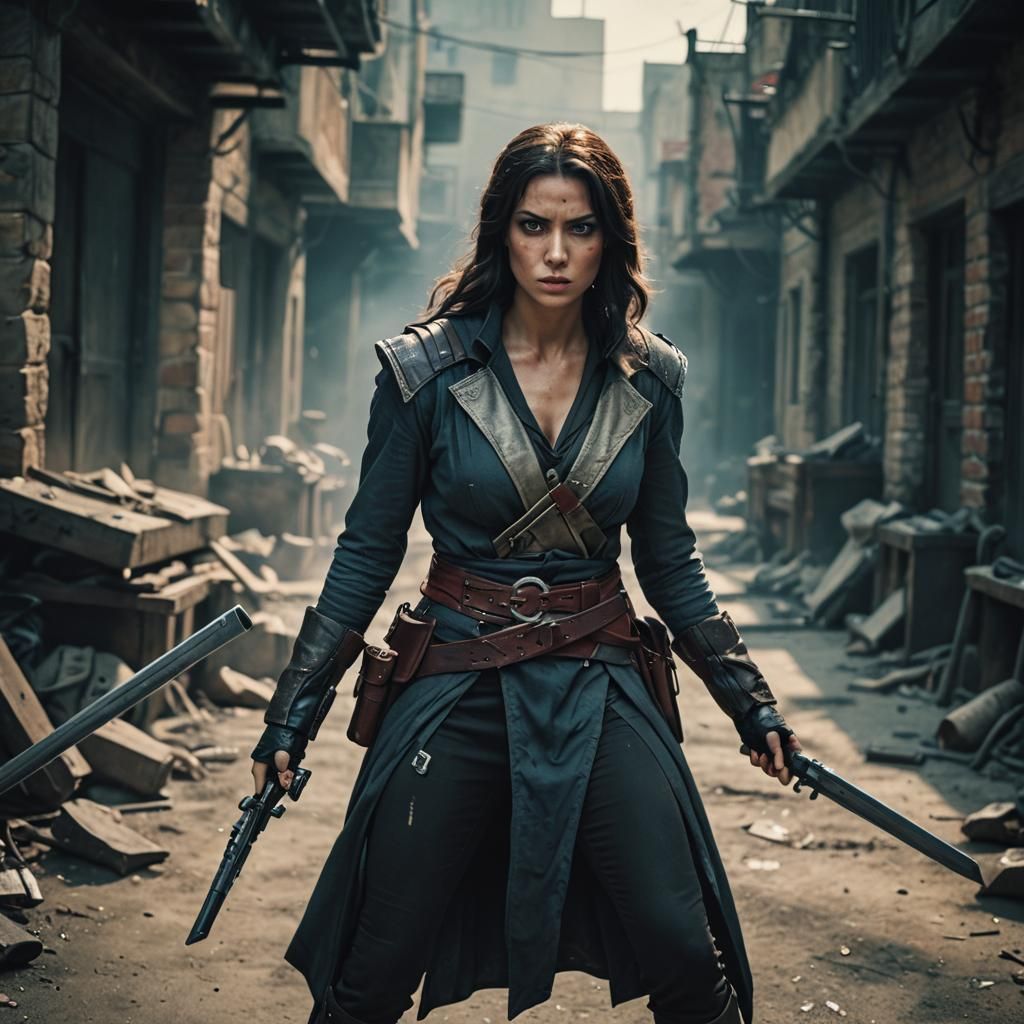 Cinematic Assassin Woman: Dramatic Film Still