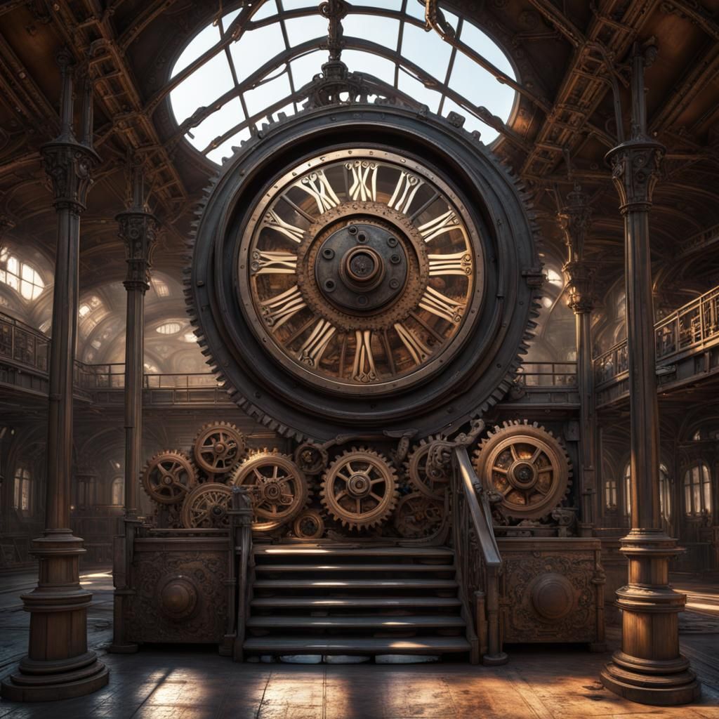 Intricate Bronze Clockwork at Old Train Station