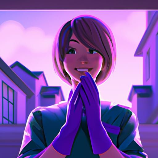 Female Dentist in Anime Style with Purple Gloves