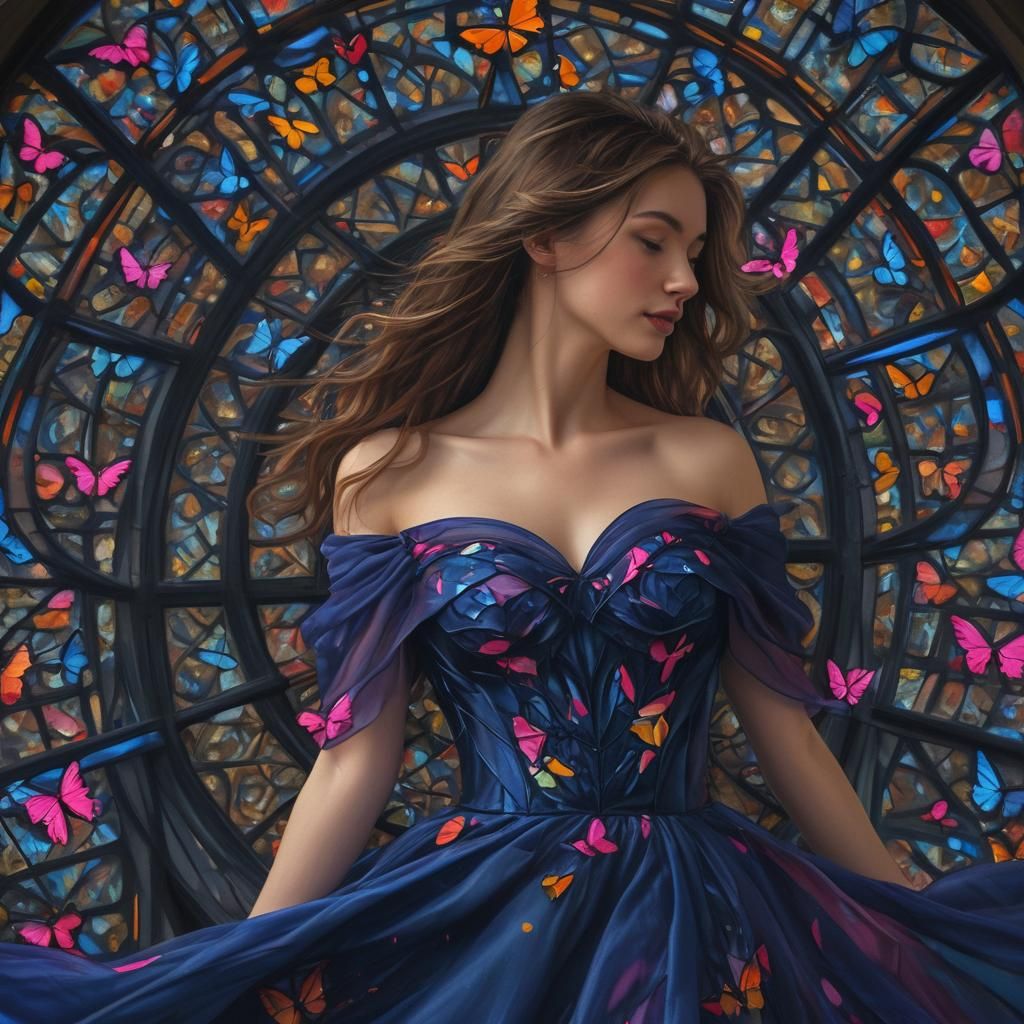 Woman in Neon Dress: Hyper-Realistic Digital Art