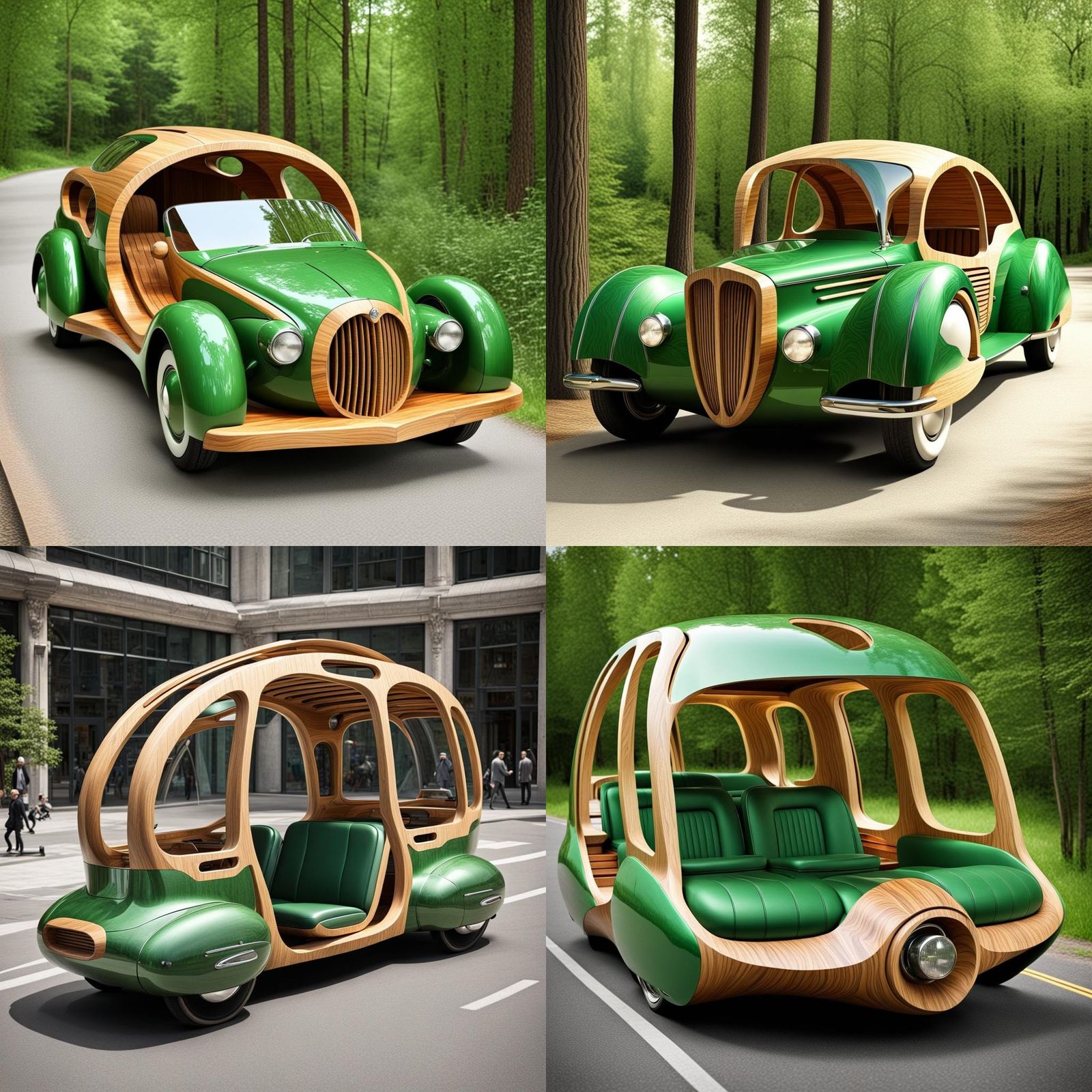 Futuristic Green Wood Open Passenger Car