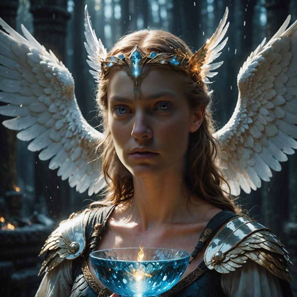 Ethereal Valkyrie Gazing into Shimmering Light