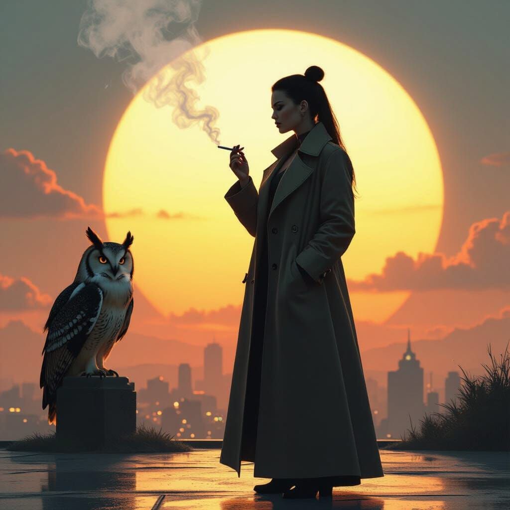 Blade Runner Inspired Rachael in Cyberpunk Sunset