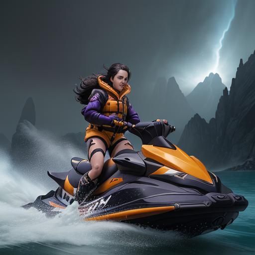 Woman on Jet Ski: Dark Fantasy Concept Art